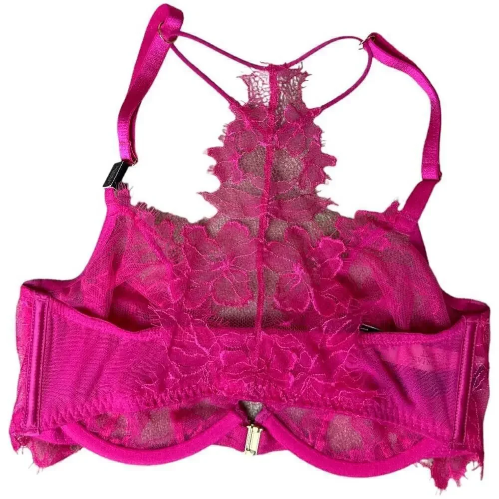 Victoria Secret Fuschia Lace Racerback Bra Women's Size 34D NWT